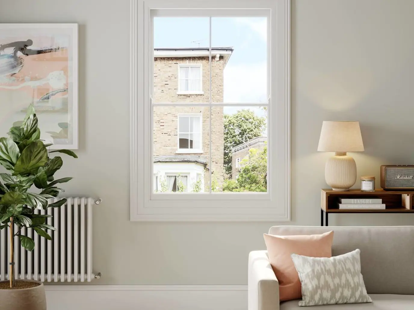 White sash window in living room