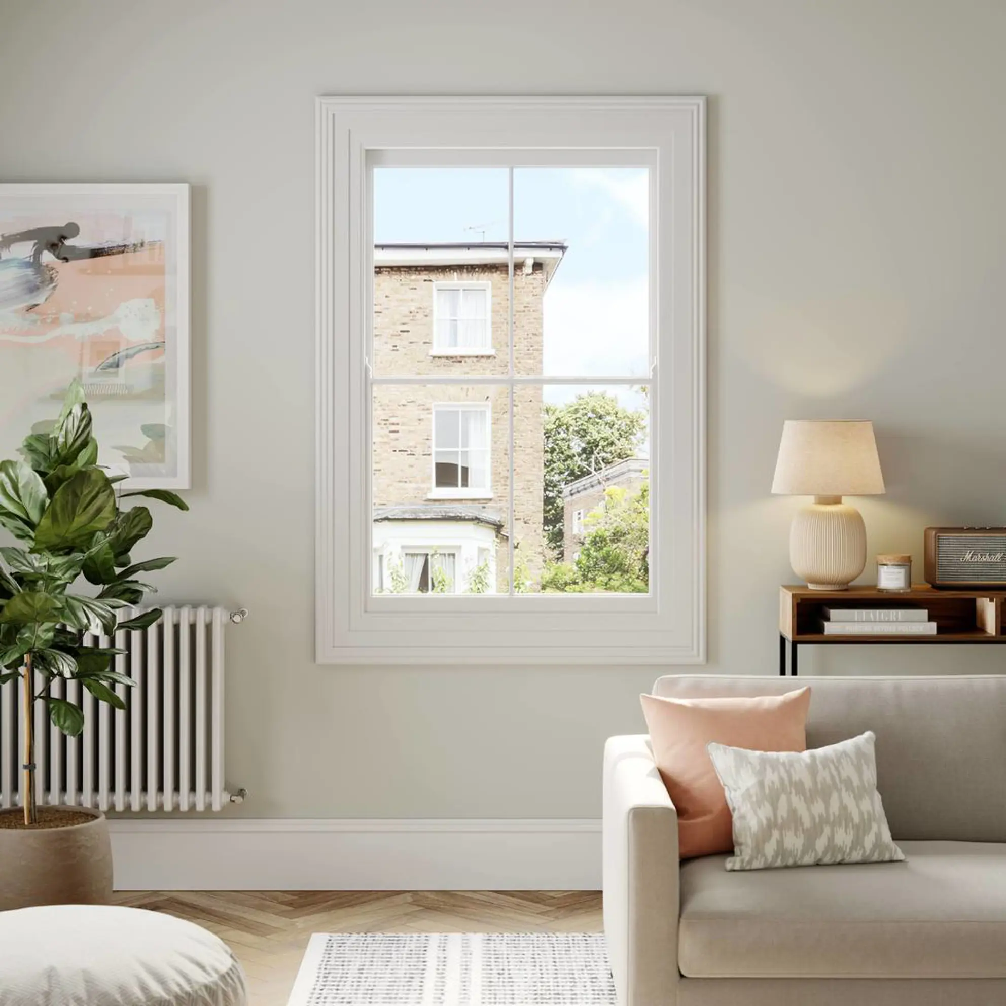 White sash window in living room