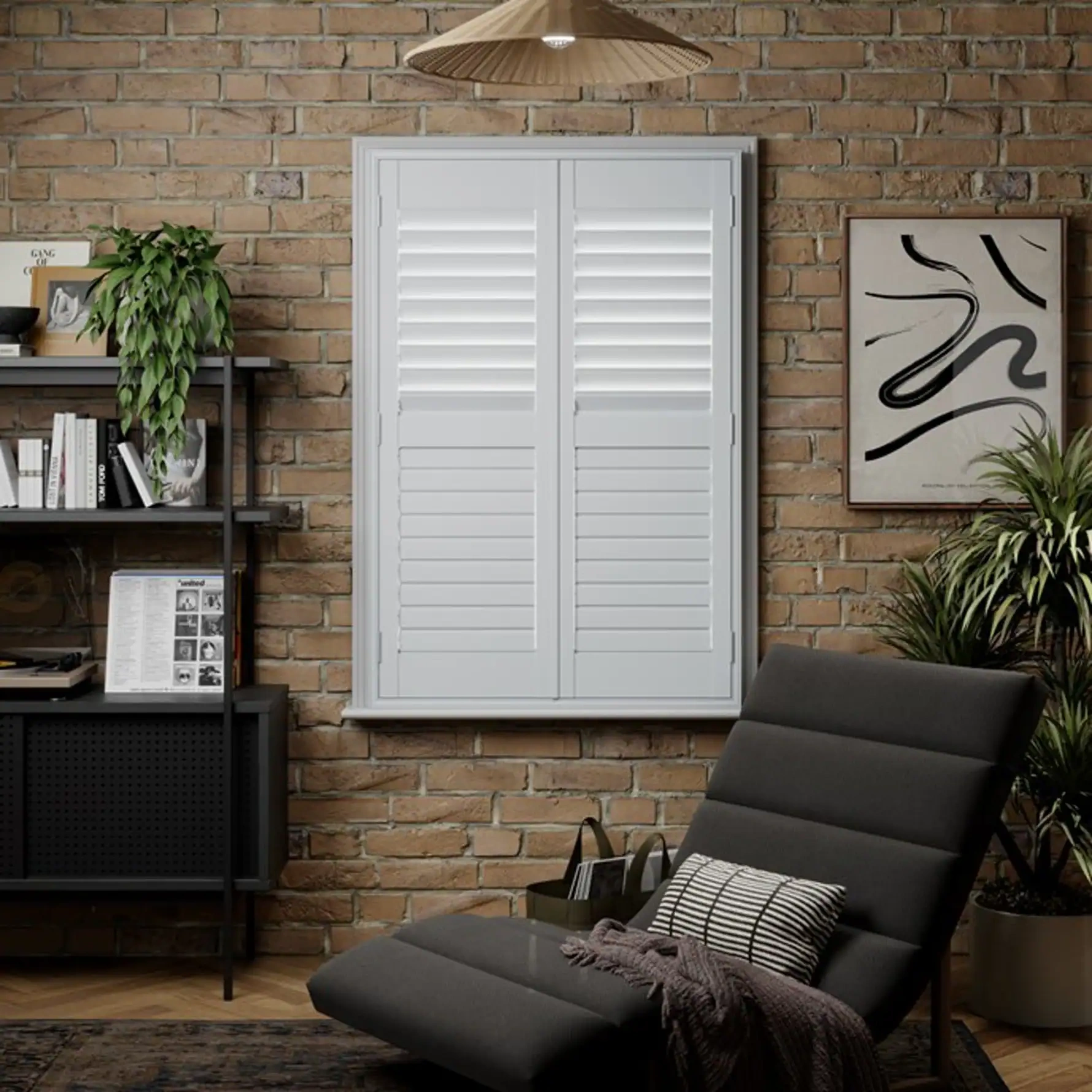 Modern urban full height shutters in modern living room