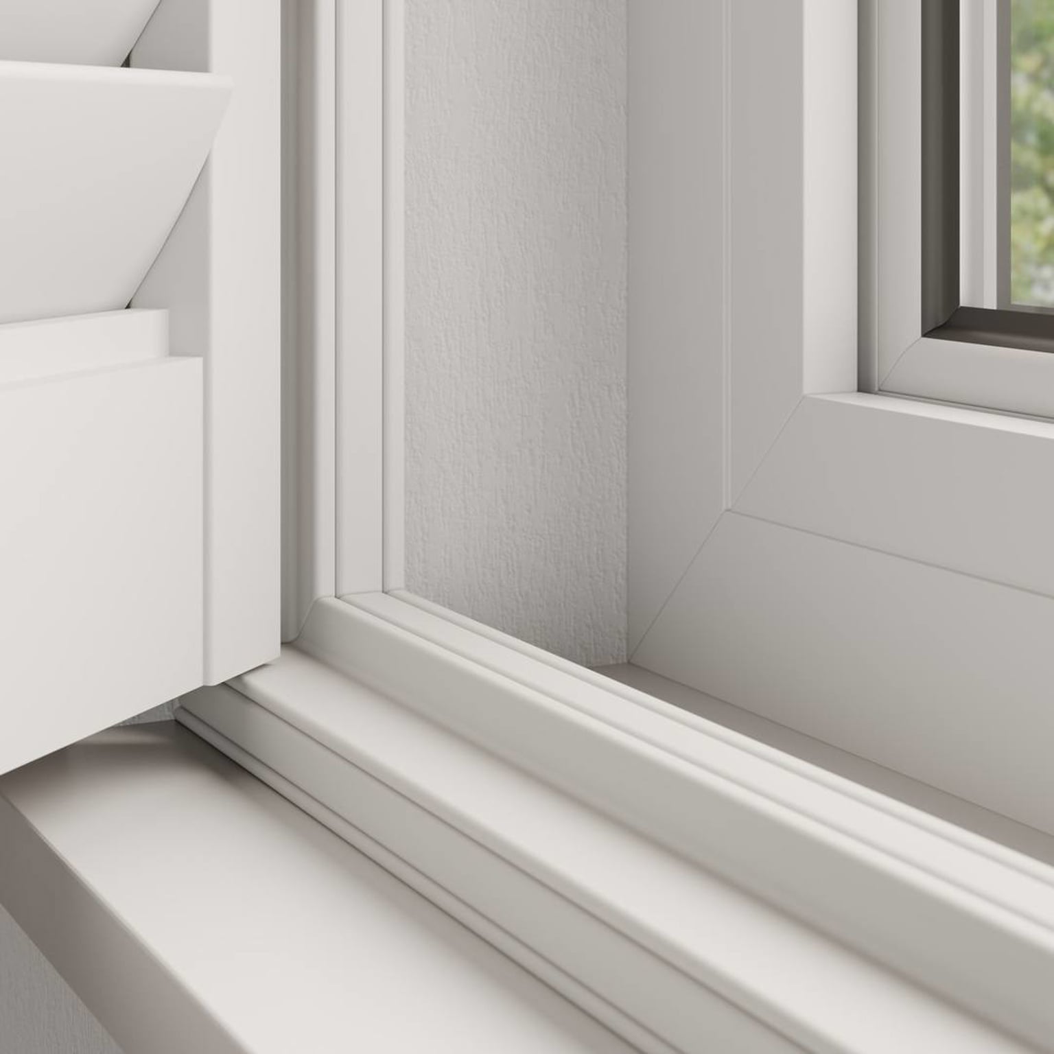 Inside view of a Traffic White wooden shutter with an L Frame