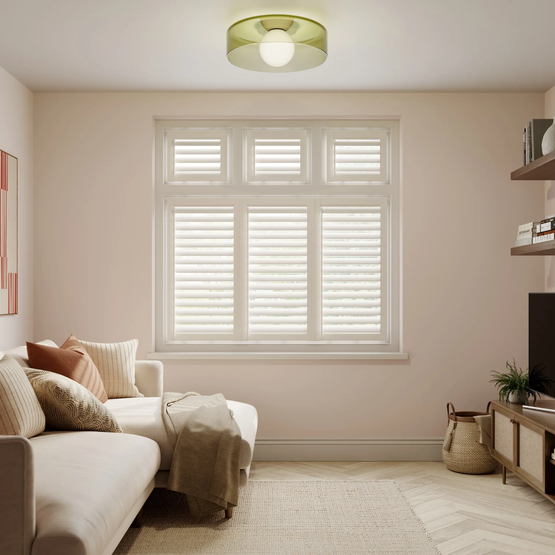 Cotton White Perfect Fit Living Room Shutters