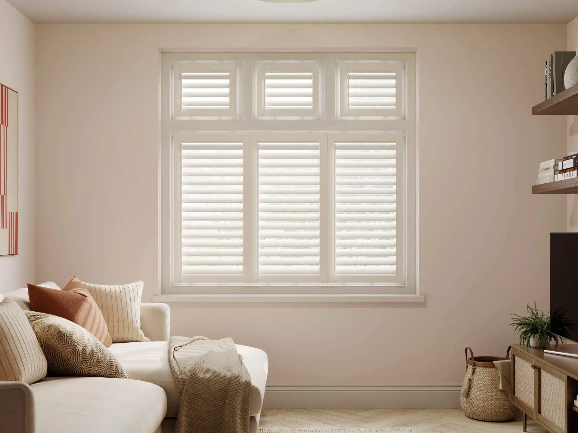 Cotton White Perfect Fit Living Room Shutters