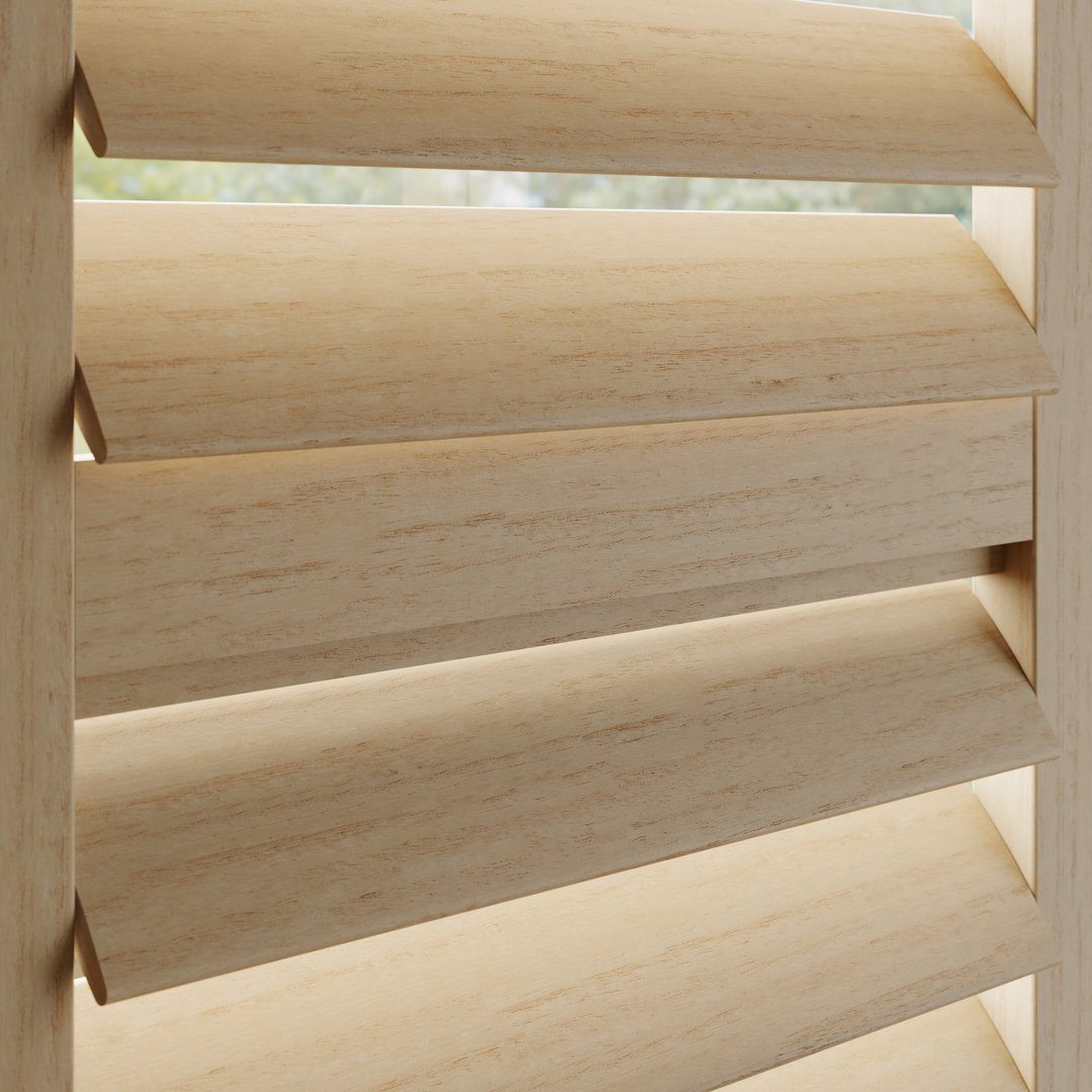 Natural Stained wooden shutter with a midrail and hidden tilt rod