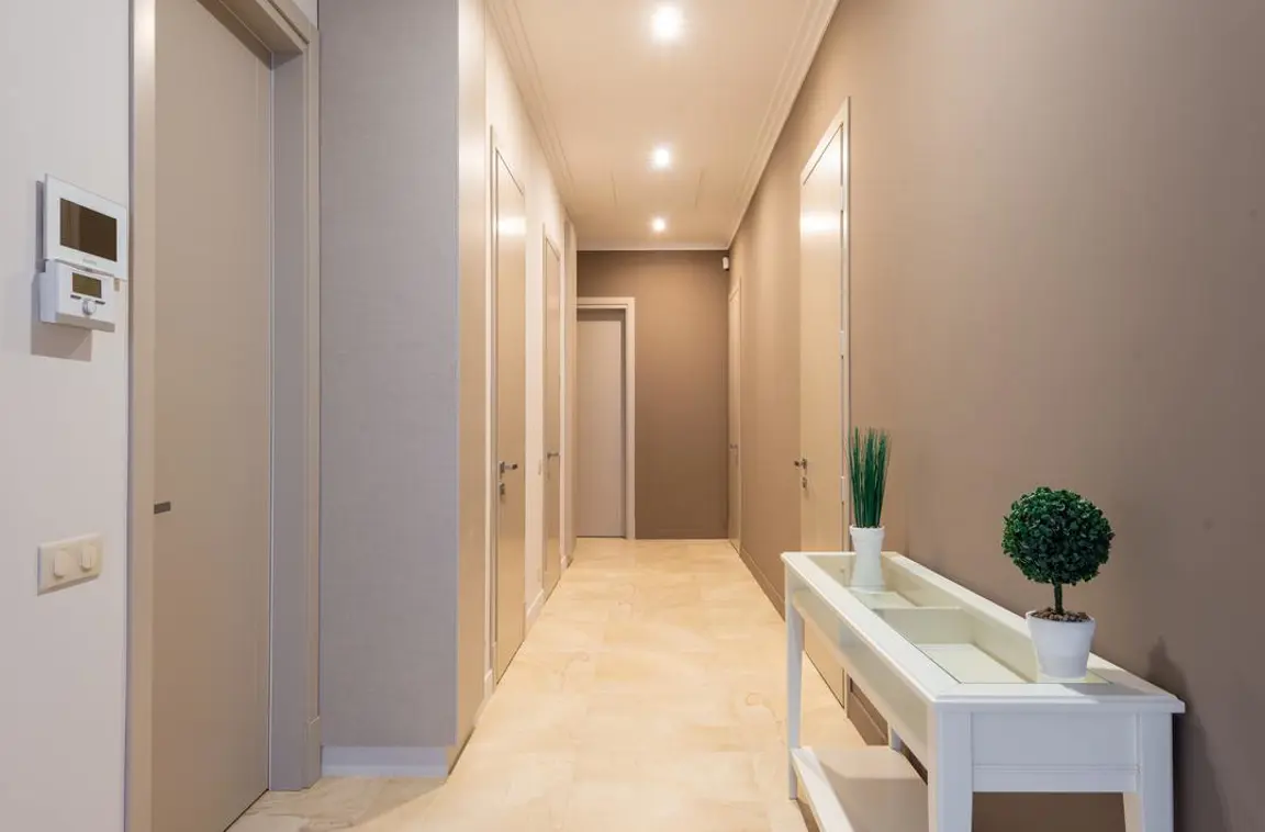 Modern hallway with spotlights