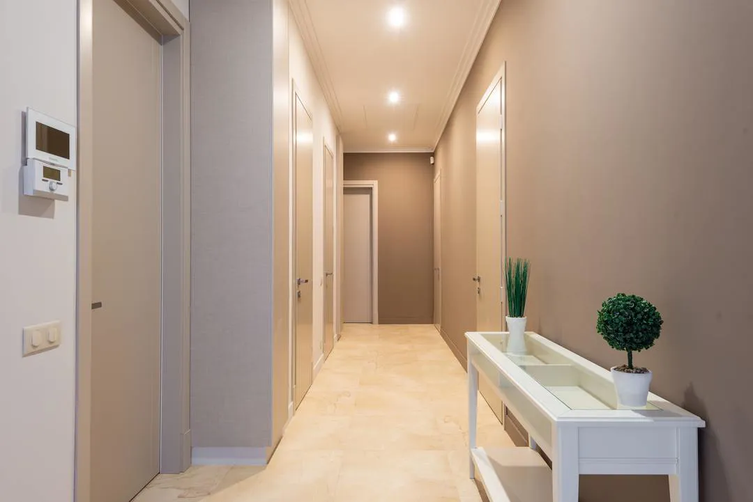 Modern hallway with spotlights
