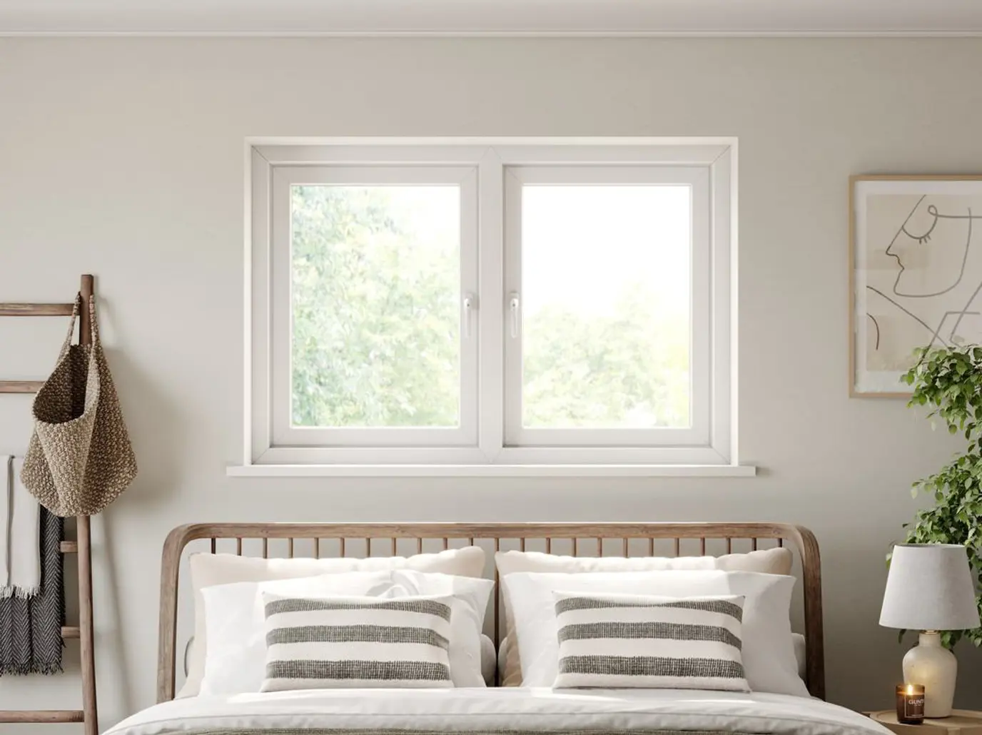 White PVC window in bedroom