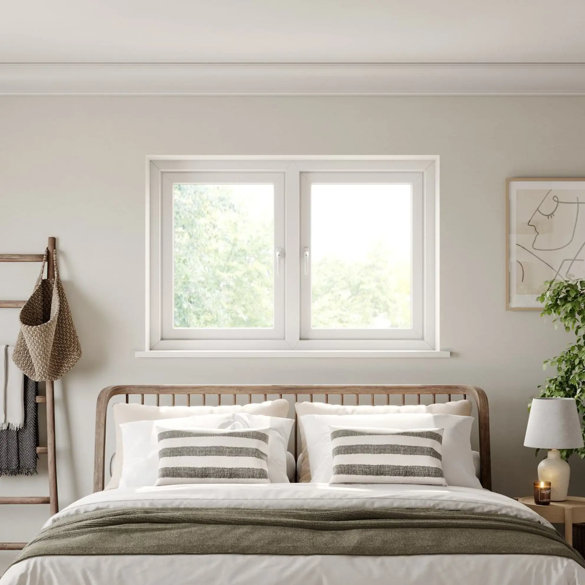 White PVC window in bedroom