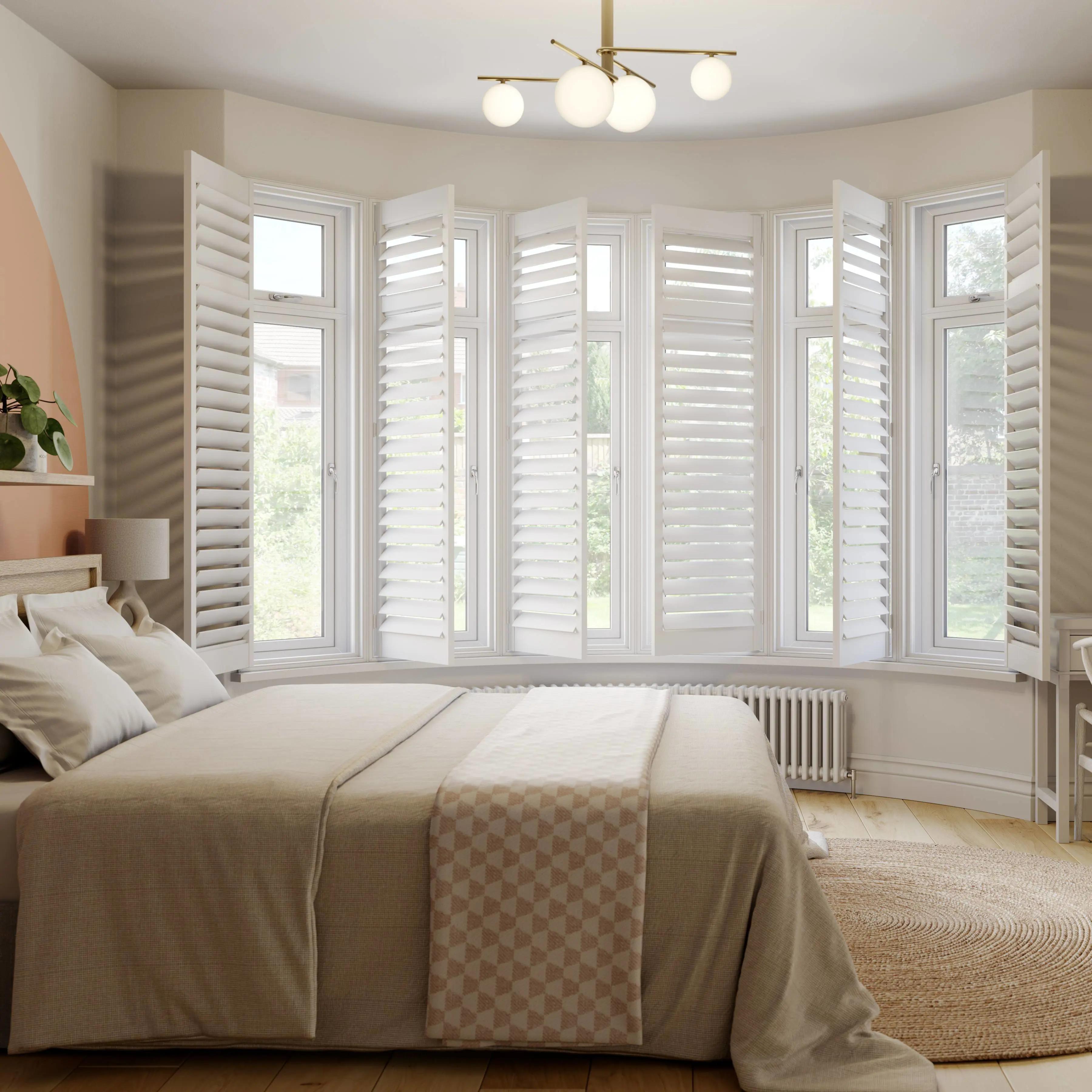 Oakland Curved Bay Full Height Vivid White 76Mm Open Bedroom