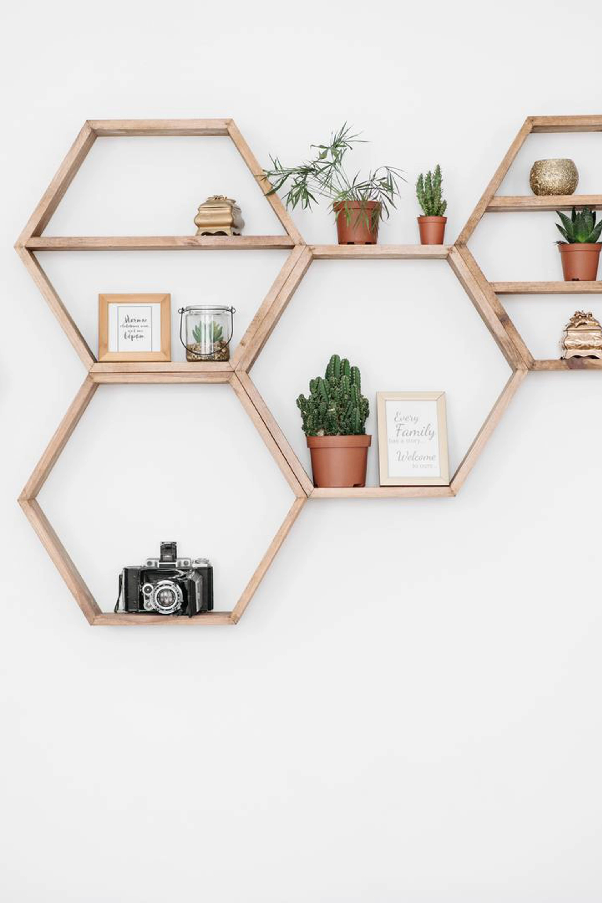 Hexagon wooden shelves