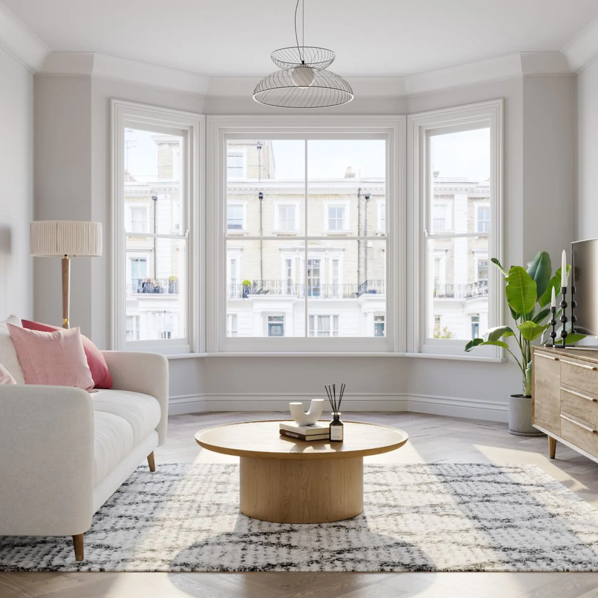 Splayed bay sash window in living room
