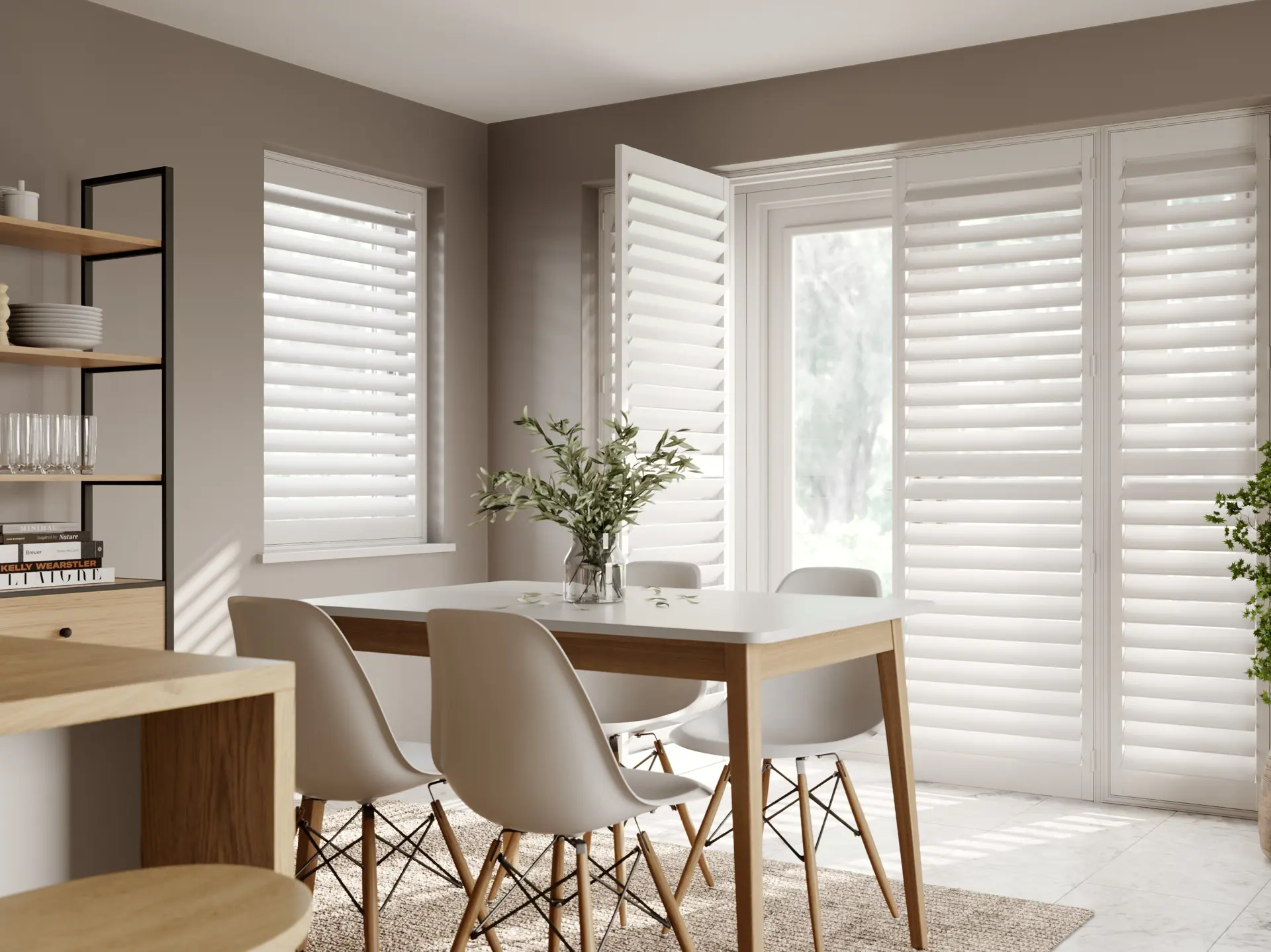 Dining room doors with Vivid White shutters