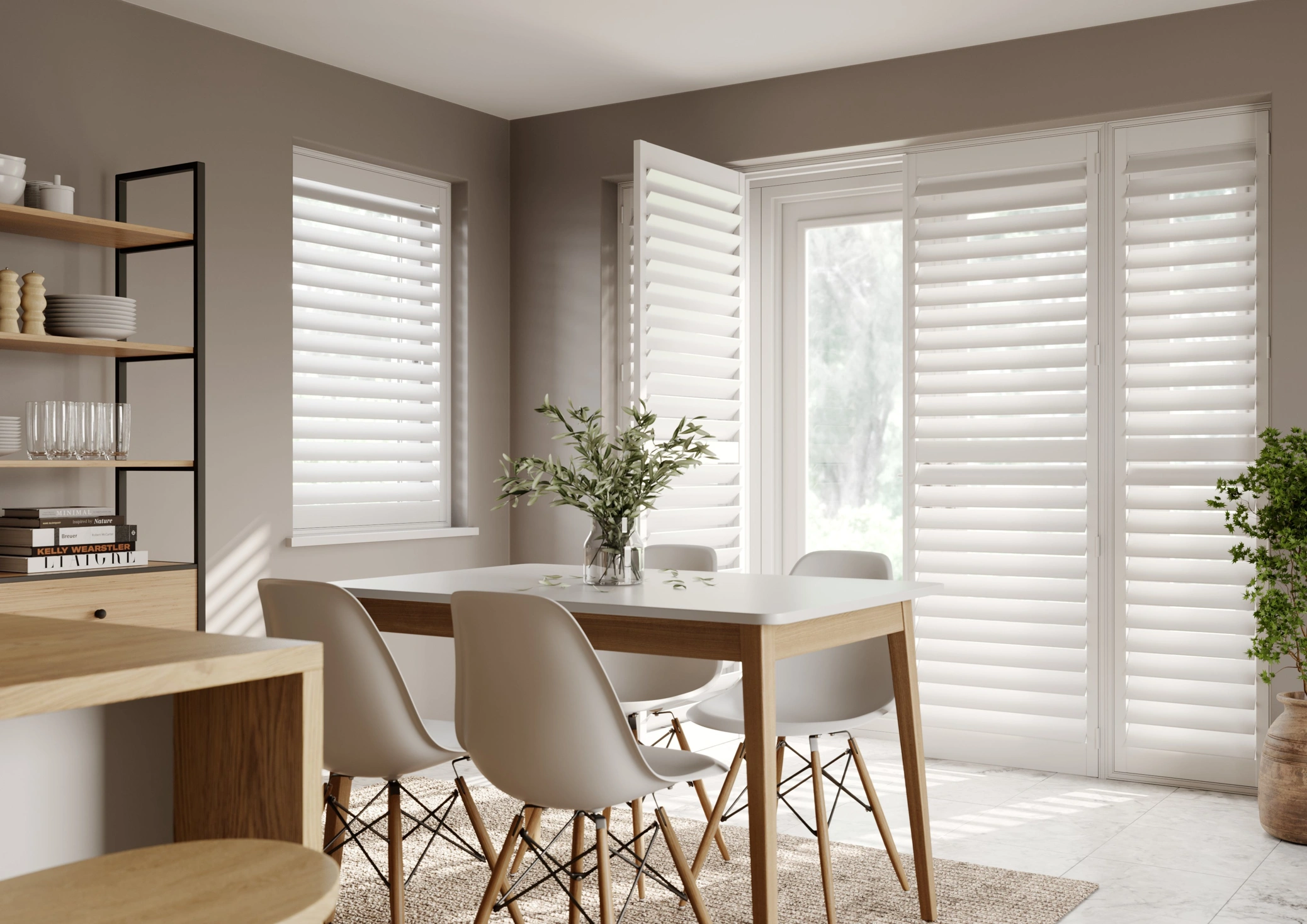 Dining room doors with Vivid White shutters