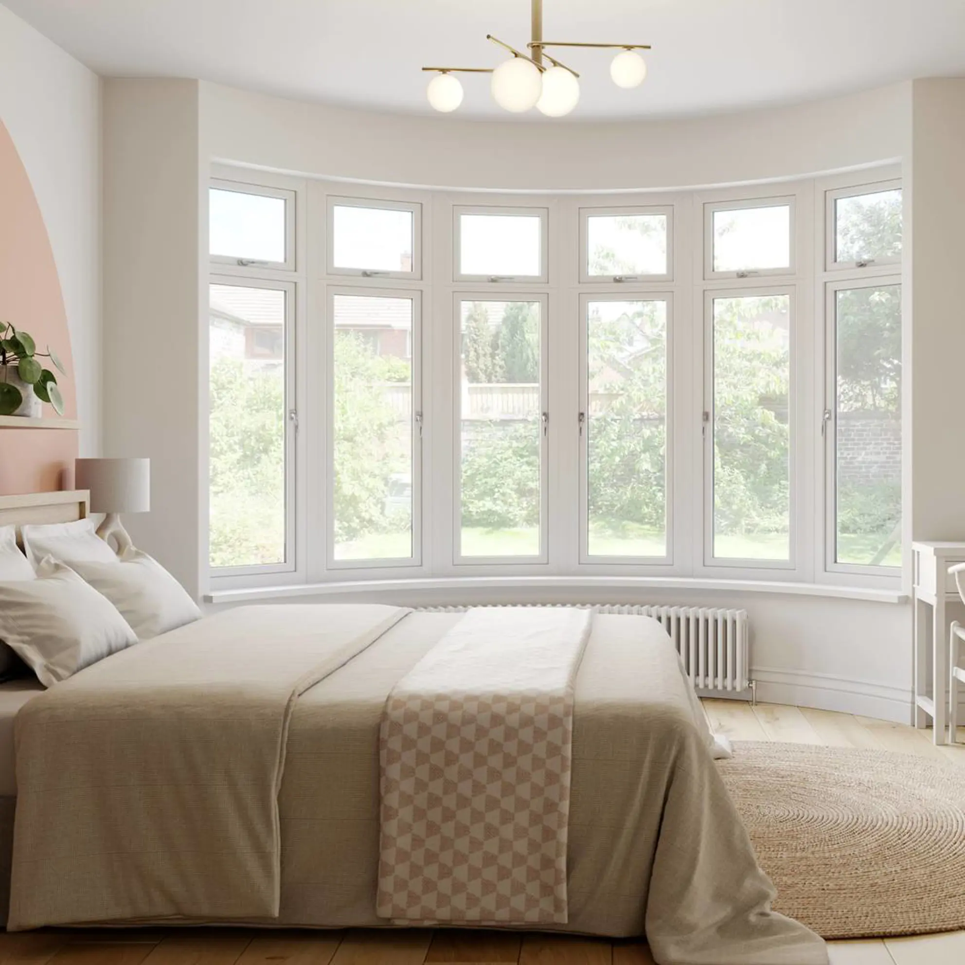 Curved bay PVC window in bedroom